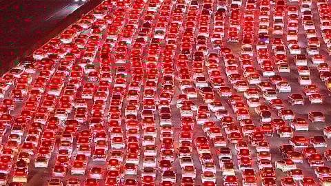 Image of 24 hour traffic jam in Chine during the Golden week holiday