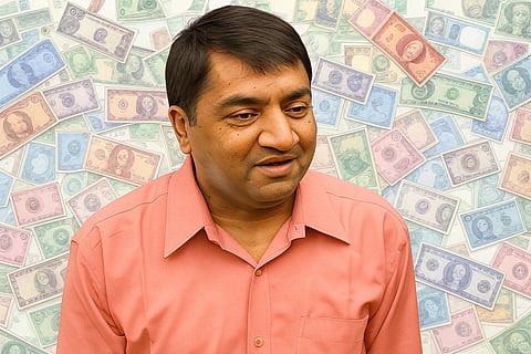 Abdul Karim Telgi infront of lots of money