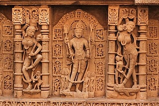 Intricately carved walls of Rani ki Vav, Patan, Gujarat — reflecting ancient craftsmanship and the timeless beauty of Indian architecture in Gujarat