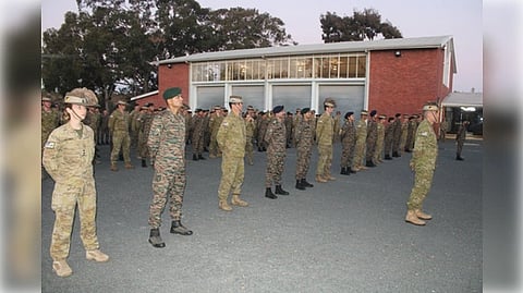 Indian and Australian Soldiers standing in line 