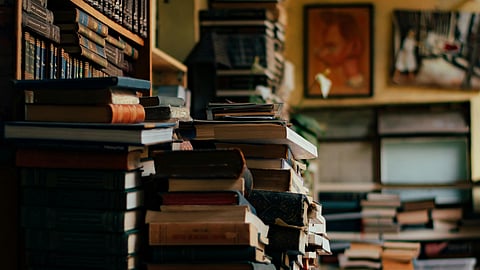 Old books in an antique place with vintage aesthetic