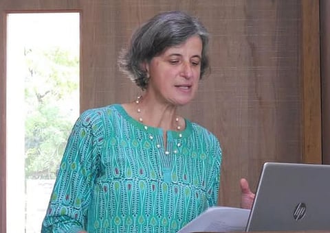 Francesca Orsini giving a lecture at LSR