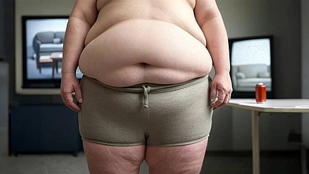 In the image a man is shown with a big stomach showcasing obesity