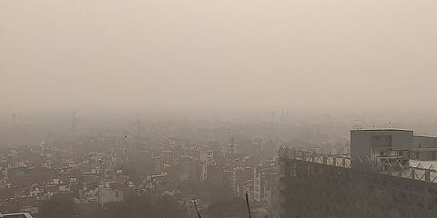 In the image the building are shown hidden in the pollution 