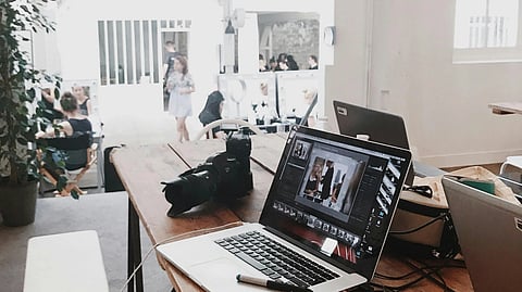 In the image Laptop in a office room is shown