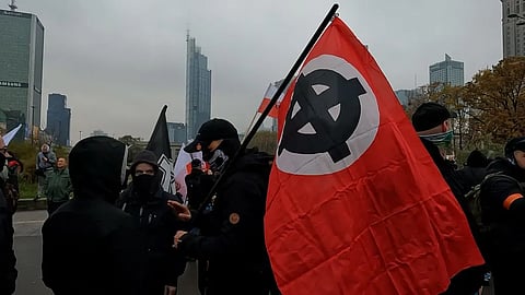 White nationalists (political activists) protesting in Warsaw, Poland in February 2024