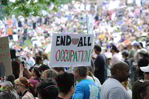 A huge crowd of people gathered to protest 