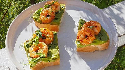 Cooked Food which has prawn on a White Ceramic Plate