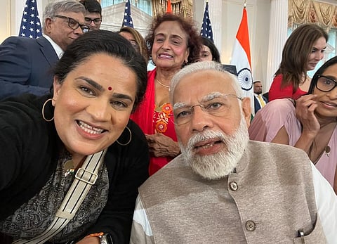 Selfie taken by Zarna Garg with indian PM Modi 