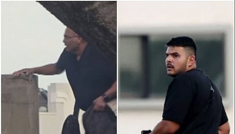Two photos taken during the Bondi Beach massacre: Sajid Akram on the left, Naveed Akram on the right.