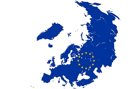 Image of Flag map of European Union with his maxium enlargement. 