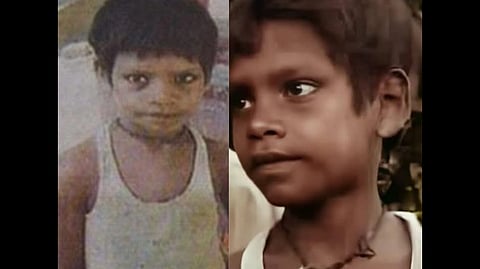 The photo of the youngest serial killer in history, Amarjeet Sada side by side. He is wearing a white inner and has a serious expression and is looking slightly to the side in the right photo. 