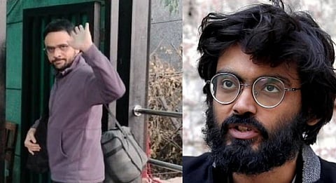 Left image is of Umar Khalid in front of prison. He is carrying a side bag. right image is a close up of Sharjeel  Imam. 