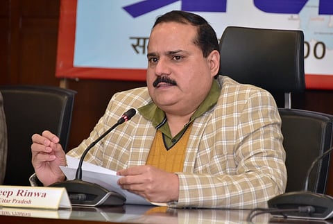 Navdeep Rinwa addressing a press conference