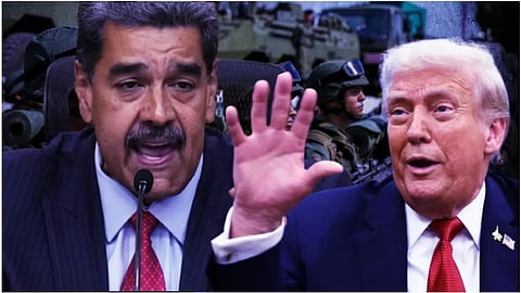 In the image President Donald Trump and Maduro is shown 