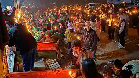A candlelight vigil organised in front of the 'Wall of Remembrance' in Churachandpur, Manipur.