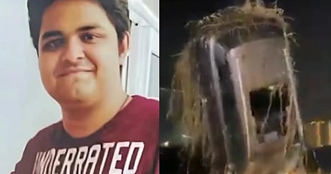 Left image is of Yuvraj Mehta, a software engineer who died in a tragic accident in Noida. The right image is of his vehicle which was drowned in a pit in which he was stuck for several hours leading to his death.