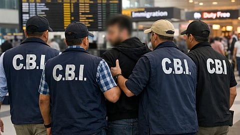 4 CBI officers apprehending a fugitive at an airport