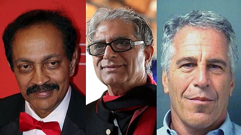 (left) VS Ramachandran, (centre) Deepak Chopra, (right) Jeffrey Epstein