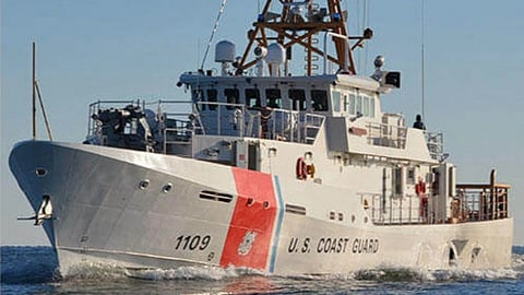 Ship in the sea in the ship US Coast guard is written
