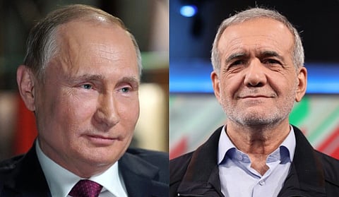 Left image is of Vladimir Putin (President of Russia). Right image is of Masoud pezeshkian in the 1403 election debates.
