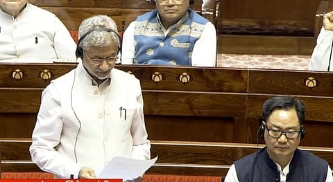 Image of External Affairs Minister S. Jaishankar addressing the parliament on the  ongoing situation in West Asia.
