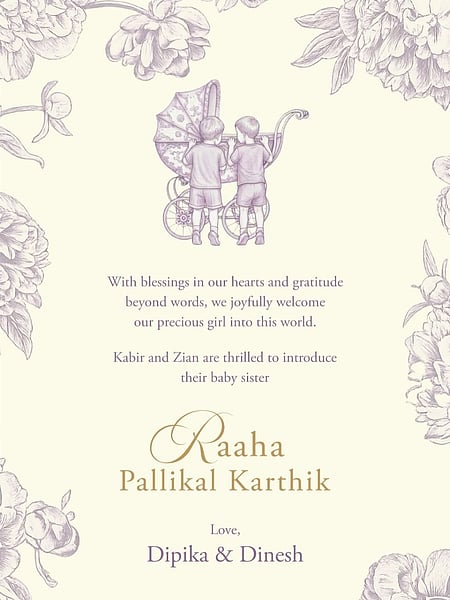 Dinesh Karthik and wife Dipika Pallikal welcome baby girl ‘Raaha’