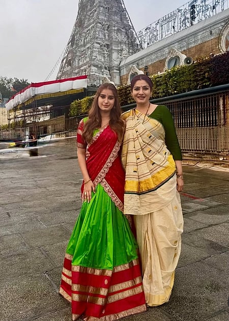 Raveena Tandon, Rasha Thadani visit Tirupati temple to mark latter
