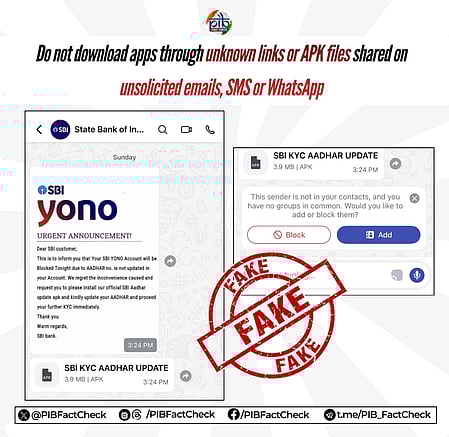 PIB flags fake SBI YONO message urging Aadhaar update; customers warned against phishing scam