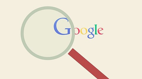 In the image Google is written in a white screen with a search symbol