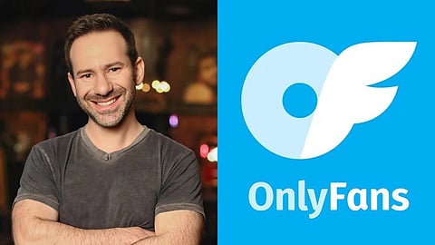 In the image on the left side Leonid Radvinsky is shown on the right side the logo of OnlyFans is shown