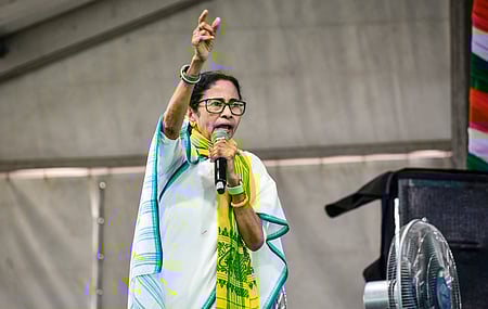 Jalpaiguri: West Bengal Chief Minister Mamata Banerjee addresses a public meeting as part of her election campaign ahead of the West Bengal Assembly elections, in Maynaguri, Jalpaiguri district of West Bengal, Wednesday, March 25, 2026. (Photo: IANS)