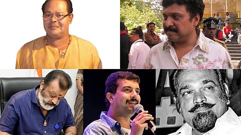 Collage of five actors and firectors who later became politician. From the top actor Innocent, Ganesh Kumar, Suresh Gopi, Ramesh Pisharody and director Ramu Kairat. 