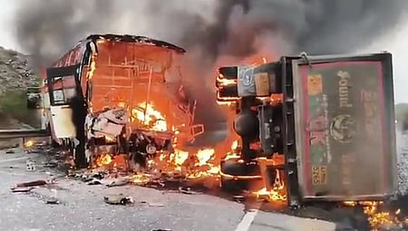 14 killed as bus catches fire after colliding with tipper truck in Andhra Pradesh
