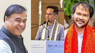 left: Himanta Biswa Sarma, centre: Gaurav Gogoi, right: Akhil Gogoi