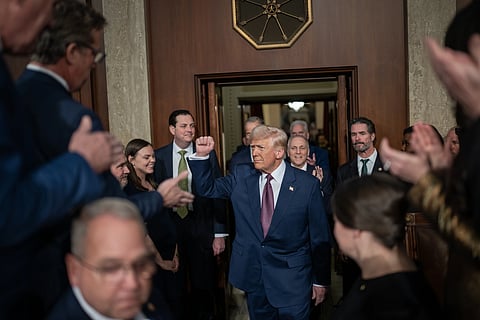 Donald Trump in a room with his fellow party members