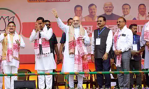 Amit Shah along with other leaders campaigning in Assam for upcoming Assam Assebly elections 2026