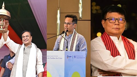 Assam Assembly Elections 2026: (Left) Incumbent CM Himanta Biswa Sarma (five term MLA) is contesting from his stronghold Jalukbari, (Centre) Gaurav Gogoi (Deputy LoP in Lok Sabha) making assembly electoral debut from Jorhat, and (Right) Debabrata Saikia, LoP in Assam Legislative Assembly, contesting from Dispur