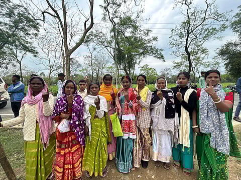Assam Assembly Elections 2026: Proud voters displaying their inked fingers after casting their vote at their respective Polling stations in Sibsagar, Assam 