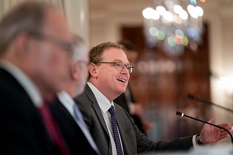 Trump's economic advisor Kevin Hassett speaking in a meeting