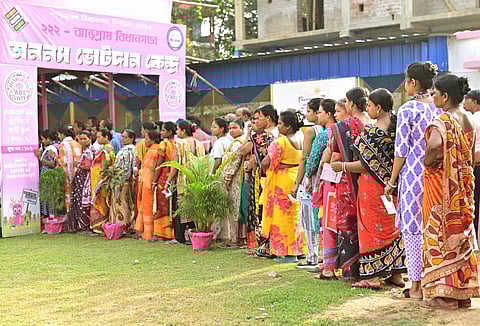women voters standing in line during the 2026 Tamil Nadu Election