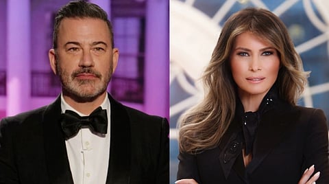 Image of host Jimmy Kimmel (left) and melania trump (right)