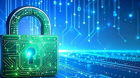 A big lock is shown in a digitalised surrounding