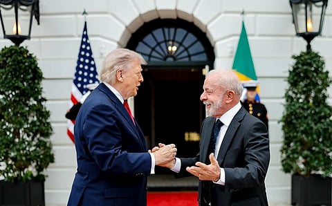 In the image President Trump is shown with brazilian president Lula