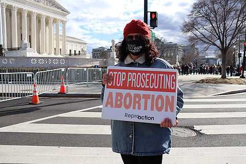 Abortion Protests in front of US Supreme Court, before arrival of 50th MARCH FOR LIFE, along 1st Street between Maryland Avenue and East Capitol Street, NE, Washington DC on Friday afternoon, 20 January 2023 