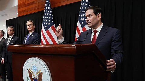 Secretary of State Marco Rubio at a podium
