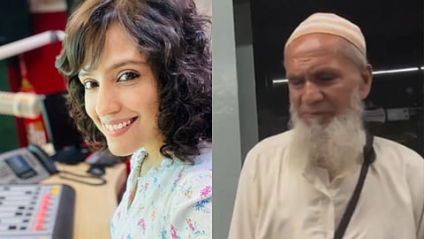 In the image collage of two images is shown on the right side is a old man and on the left side is RJ Sayema 
