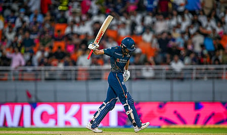 Gujarat Titans captain Shubman Gill celebrates his century against Rajasthan Royals during IPL 2026 Qualifier 2 in New Chandigarh