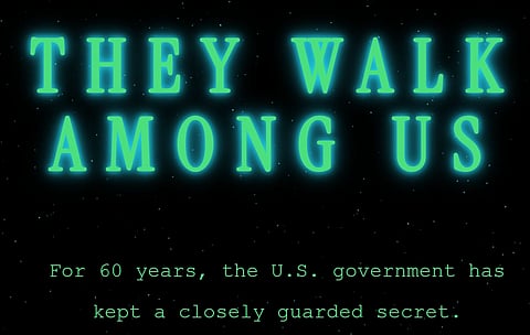 screengrab of the US 'aliens' website, that features the text 'they walk among us'