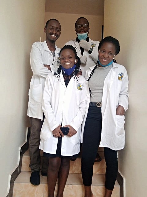 In this image, there are four young medical students.